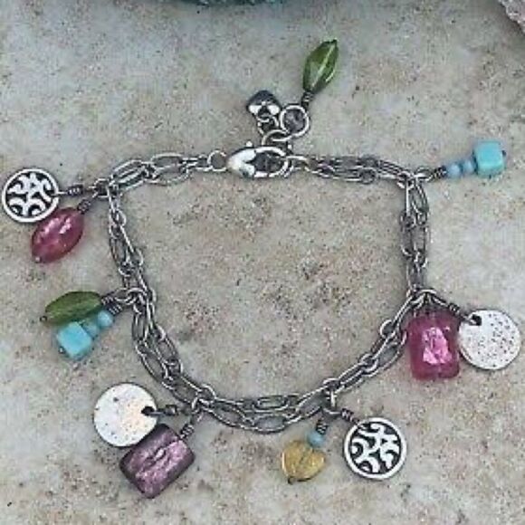 Brighton Barbados silver and multi colored beads double strand Charm Bracelet - Picture 1 of 6